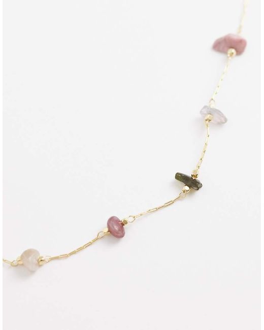 ASOS Blue Dainty Necklace With Pink Chipping Detail