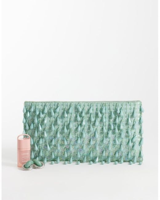 ASOS Green Embellished Droplet Zip Top Clutch Bag