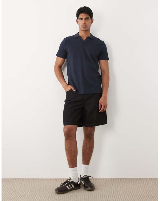 Blend Blue Regular Fit Revere Collar Textured Knit Polo for men