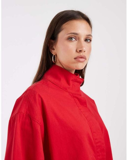 ASOS Red Funnel Neck Denim Jacket