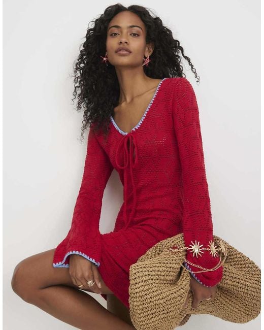 River Island Red Crochet Whipstitch Mini Dress