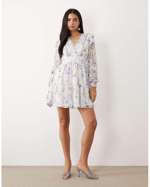Vila White Ladder Lace Frill Detail Mini Dress