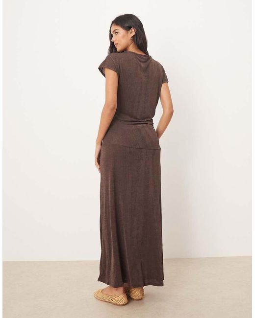 ASOS Natural Slinky Cap Sleeve Maxi Dress With Seam Detail