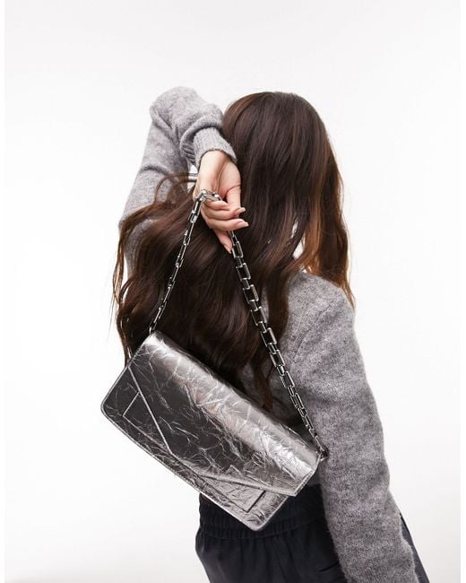 Sabrina Chunky Chain Flap Shoulder Bag in Gray Lyst