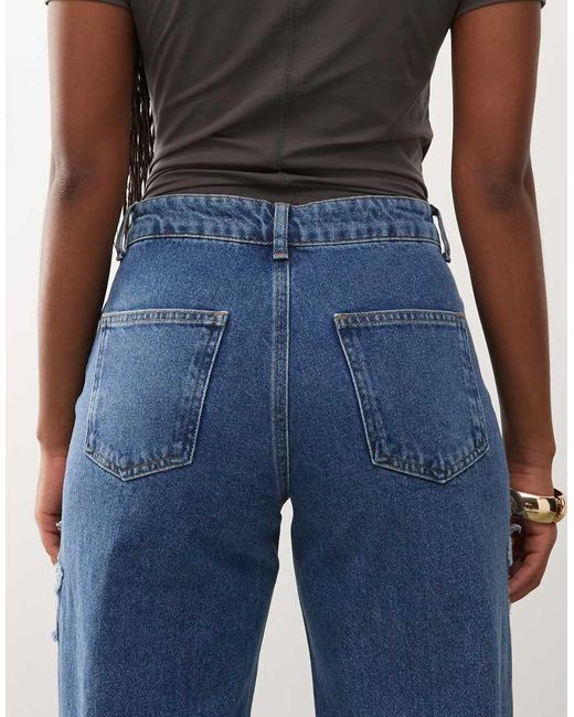 Noisy May Blue Wide Leg Jeans With Star Patches