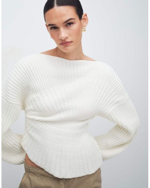 ASOS White Knit Cinched Pleated Sweater