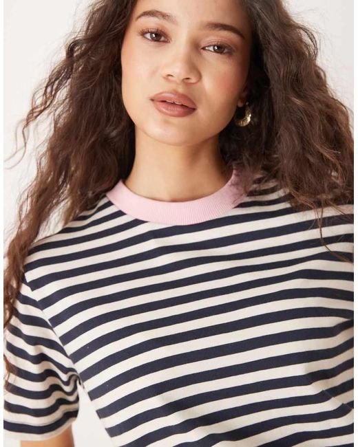 ASOS Regular-Fit Gestreept T-Shirt Met Contrasterende Bies in het White