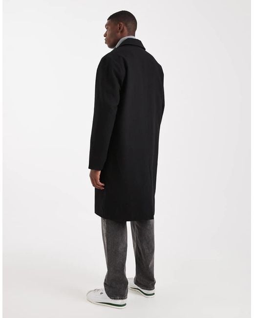 Jack & Jones Black Wool Look Longline Overcoat for men