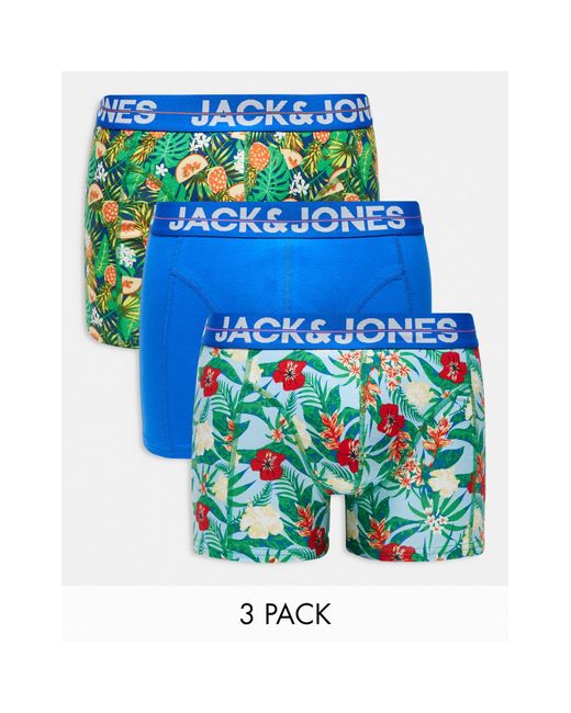 Jack & Jones Blue 3 Pack Trunks With Pineapple Print for men
