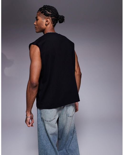 ASOS Blue Oversized Tank With Puff Text Graphic for men