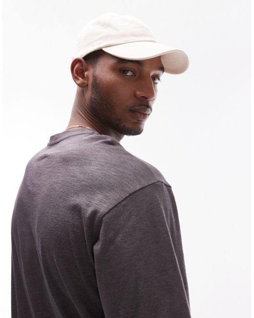 Topman Gray Oversized Fit Linen Mix T-shirt for men