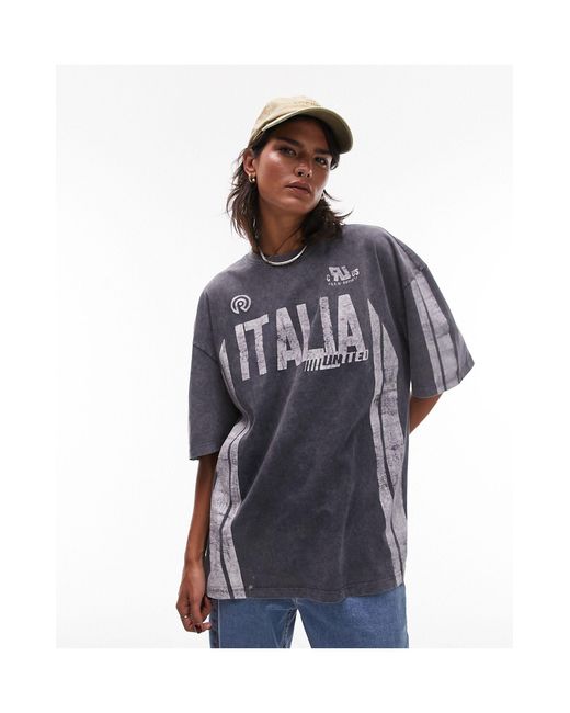 TOPSHOP Blue Co-ord Graphic Sporty Italia Oversized Tee