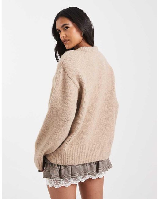 ASOS Natural Bold Shoulder Stuffed Neck Trim Jumper With Shoulder Pads