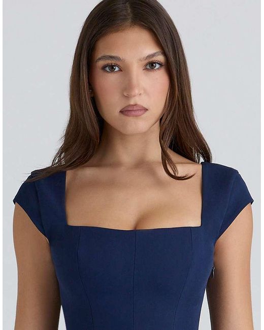 House Of Cb Blue Raisa Lace Back Twill Midi Dress