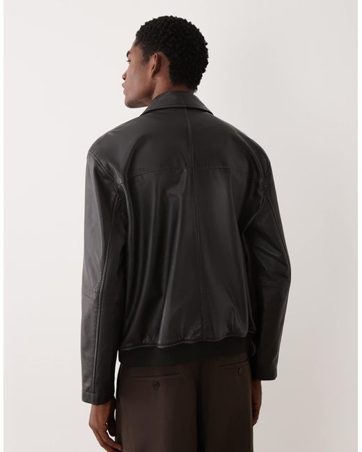 ASOS – oversize-harrington-jacke aus echtleder in Gray für Herren