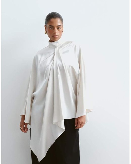 ARRANGE White Curve Satin Overlayer Cape Top