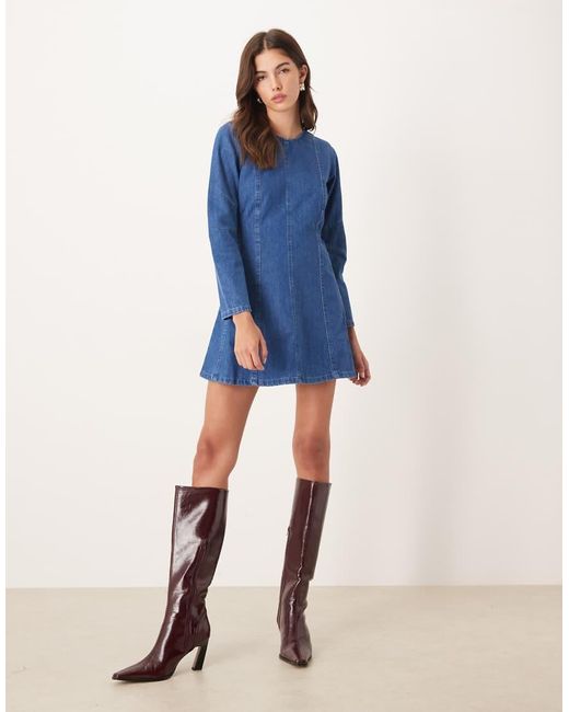 Nobody's Child Blue Alma Denim Cinched Pleat Front Mini Dress