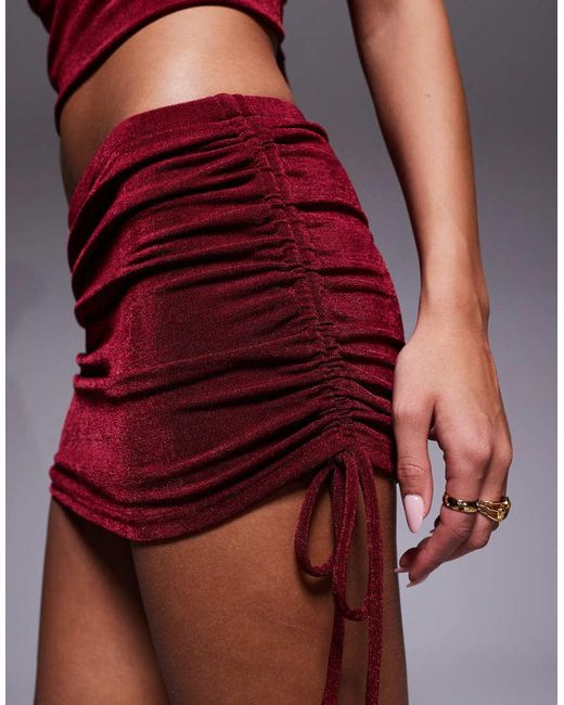Edikted Red Co-ord Caspia Drawstring Mini Skirt