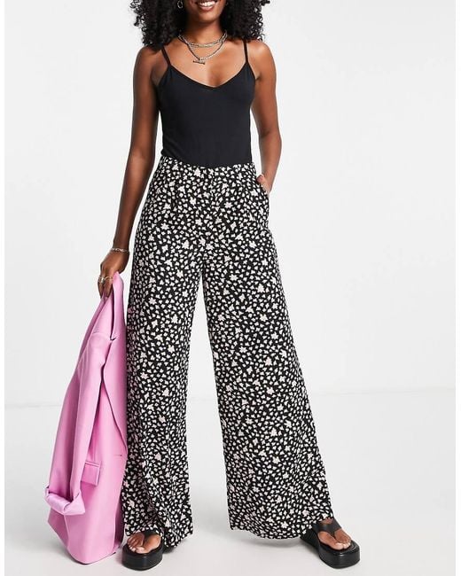 SELECTED Black Femme Floral Wide Leg Trouser