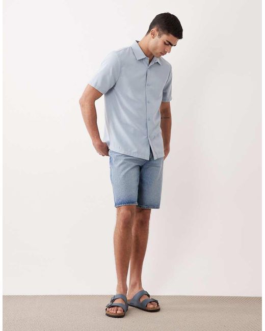 New Look Blue Linen Blend Revere Shirt for men