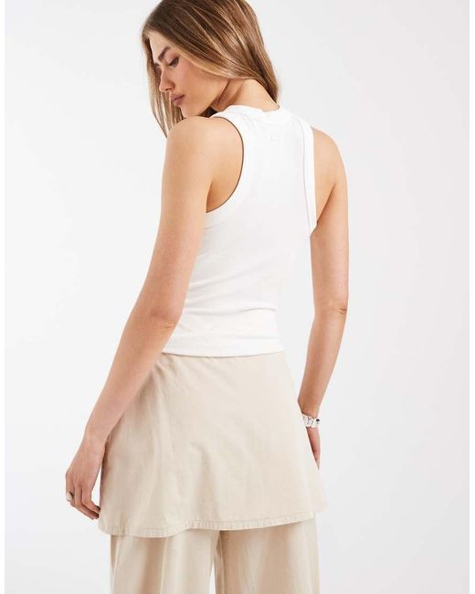 Lacoste White Central Logo Ribbed Singlet Top