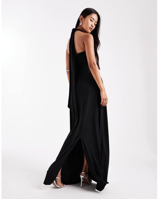 Six Stories Black Bridesmaids Stretch Halter Neck Maxi Dress