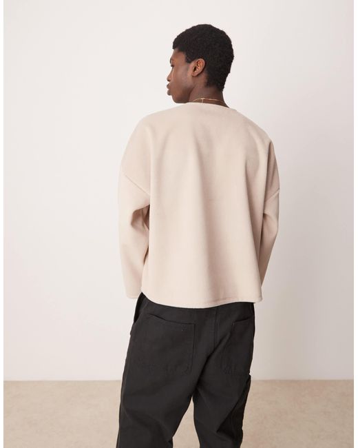 ASOS – kastiges super-oversize-sweatshirt aus strukturiertem fleece in Natural für Herren