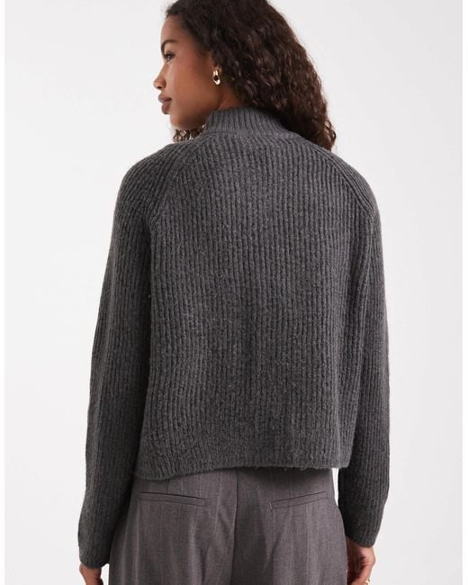 ASOS Gray Knitted Fisherman Rib Bomber Jacket With Pocket Detail