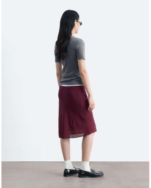 & Other Stories Red Satin Slip Midi Skirt