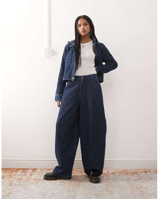 Collusion Denim Jack Met Capuchon En Argyle-Ruit Met Wassing in het Blue voor heren