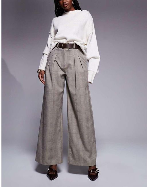 River Island Gray Checked Wide Leg Trouser
