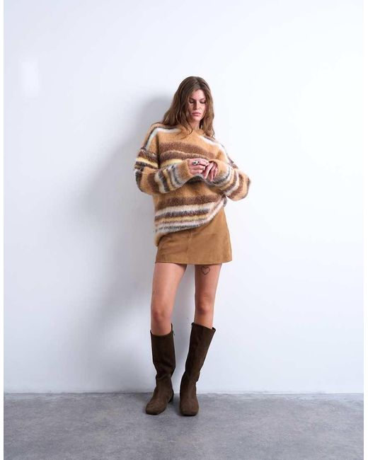 TOPSHOP Gebreide Oversized Trui Met Strepen in het Brown