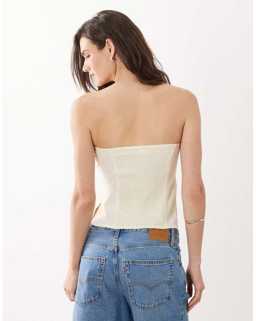Mango Yellow Teen Linen Mix Strapless Asymmetric Hem Top