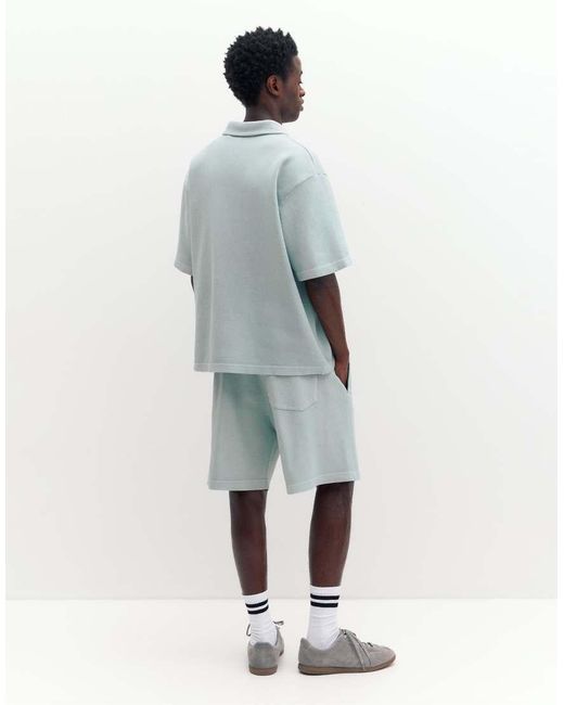 Pull&Bear Blue Short Sleeve Piqué Polo Shirt for men