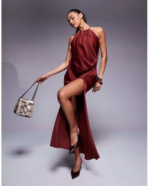 ASOS Red – neckholder-maxikleid aus satin