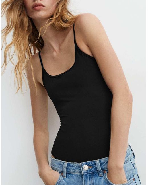 Pull&Bear Blue Polyamide Bodysuit With Thin Straps