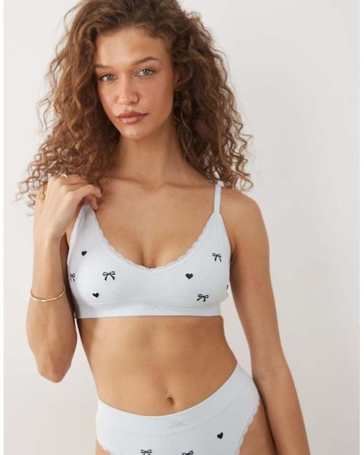 Boux Avenue Blue Lace Edge Embroidered Bow Bralet
