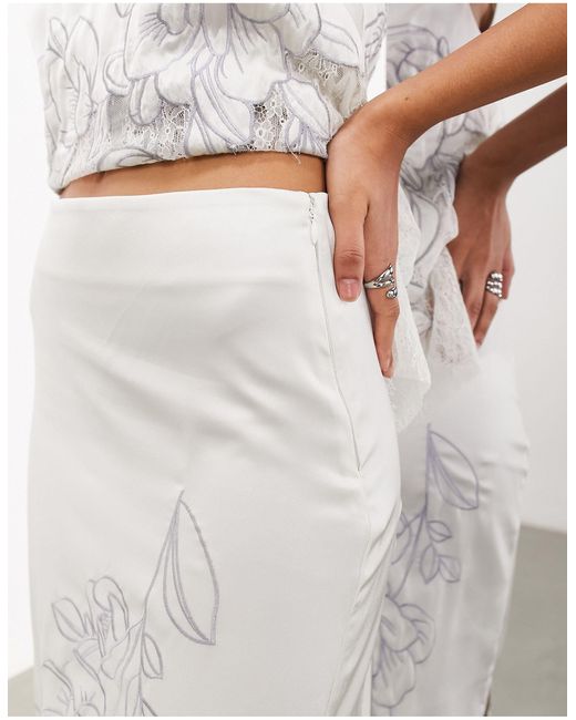 ASOS Natural Embroidered Lace Panelled Maxi Skirt Co-ord