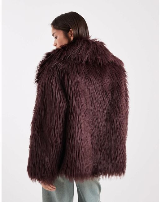 ASOS Red Oversized Jacket With Faux Fur Collar