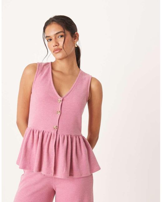 ASOS Pink Supersoft Frill Hem Button Up Top Co-ord