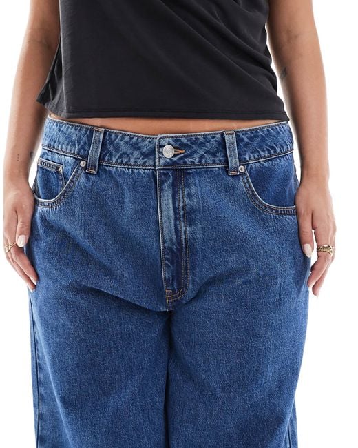 ASOS Blue Asos Design Curve High Waist Wide Leg Jeans