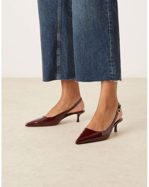 Mango Blue Patent Pointed Heeled Slingback
