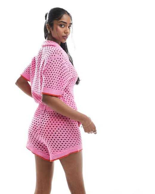 Pieces Open Gebreide Short in het Pink
