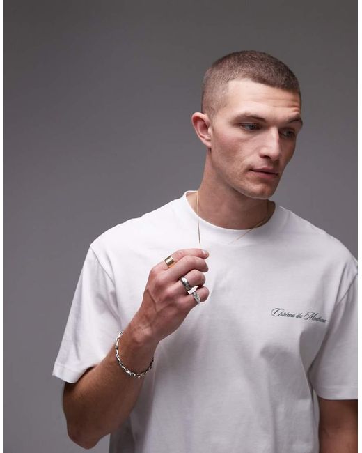 Topman Gray Oversized Fit T-shirt With Front And Back Chateau Print for men
