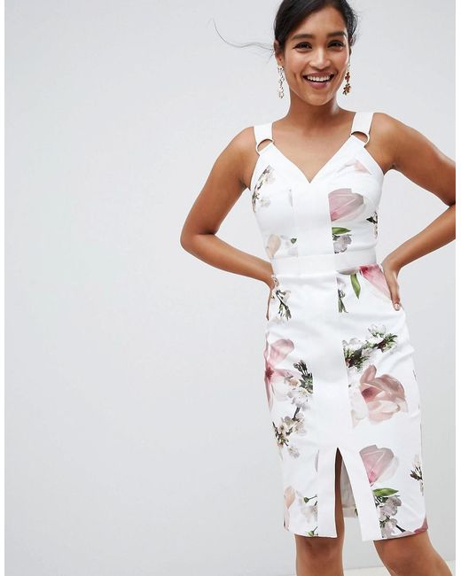Ted Baker White Strappy Bodycon Dress In Harmony Floral Print