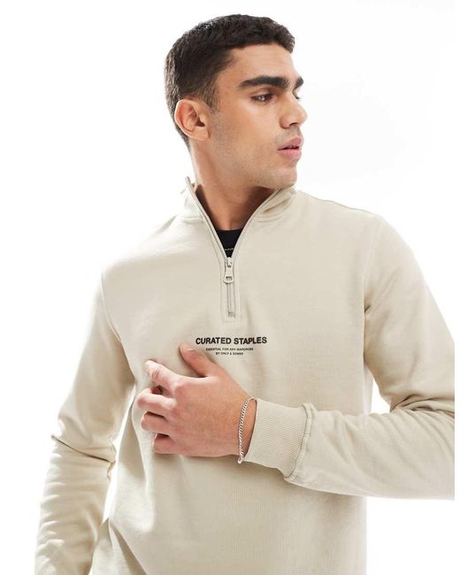 Jersey Color Piedra Con Cremallera Corta Y Cuello Alto Curated De -Neutro Only & Sons de hombre de color Natural
