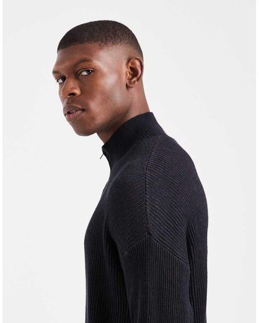 Hollister Blue Boxy Ribbed Quarter Zip Jumper for men