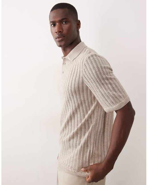 ASOS Natural Knitted Pointelle Stitch Button Polo for men
