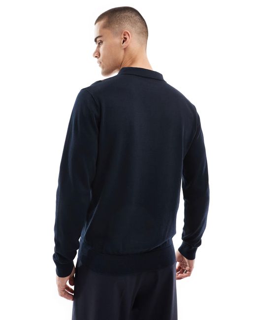 Fred Perry Blue Vertical Stripe Knitted Long Sleeve Polo for men