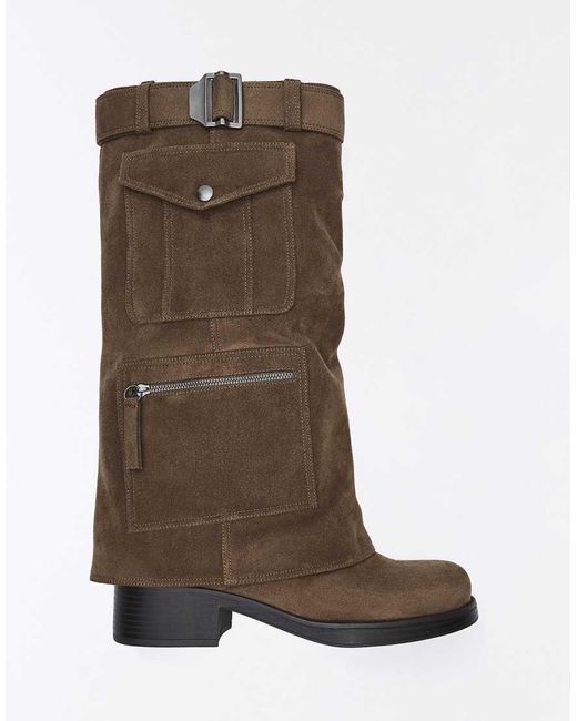 Bershka Brown Pockets Trouser-Flat Boots